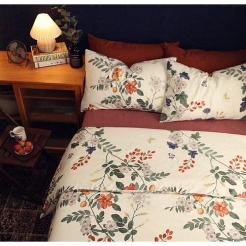 60 Long-Staple Cotton Four-Piece Retro Nordic Floral Bedding Three-Piece Set
