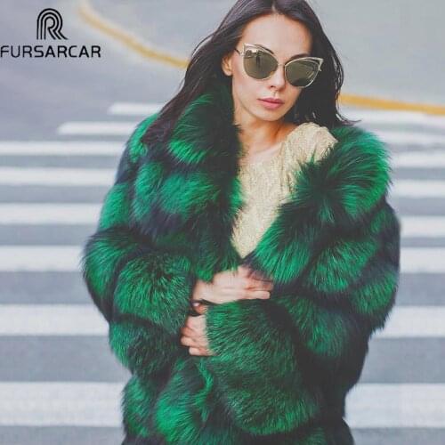 FURSARCAR Luxury Real Fox Fur Coat With Fur Collar Women Fashion Genuine Fur Female Jacket Customize Thick Warm Winter Outerwear