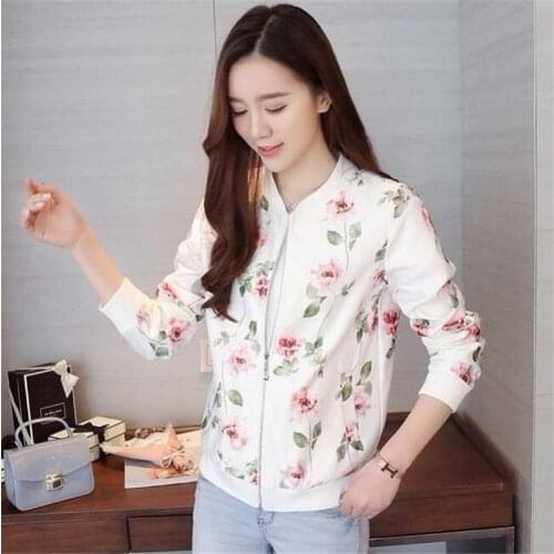 Floral Jackets for Women Spring Summer Long Sleeve Zipper Print Bomber Jacket Casual Pocket Slim Female Thin Outwears Plus Size
