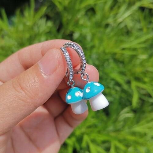 Minar Chic Colourful Arcylic Cartoon Mushroom Pendant Earrings for Women Ladies Shiny Rhinestone Brass Earrings Funny Jewelry