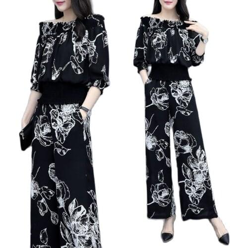 Fashion Vestidos De Mujer Casual Summer New Style 2021Tracksuit Women Chiffon One-Shoulder Top Two Piece set Women TYJTJY