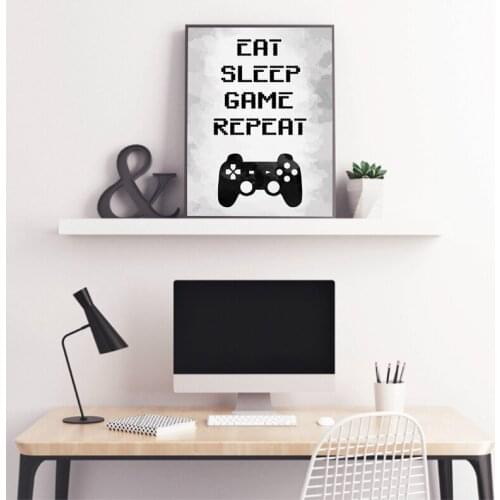 Gaming Wall Art Canvas Painting Picture Eat Sleep Game Repeat Video Game Party Poster Print Gaming Room Wall Art Decor