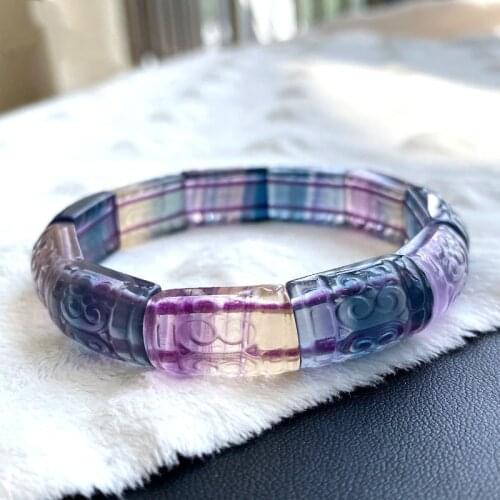 Genuine Natural Colorful Fluorite Quartz Rectangle Beads Bracelet Bangle 13x10mm Brazil Women Men Crystal Fluorite Rare AAAAA
