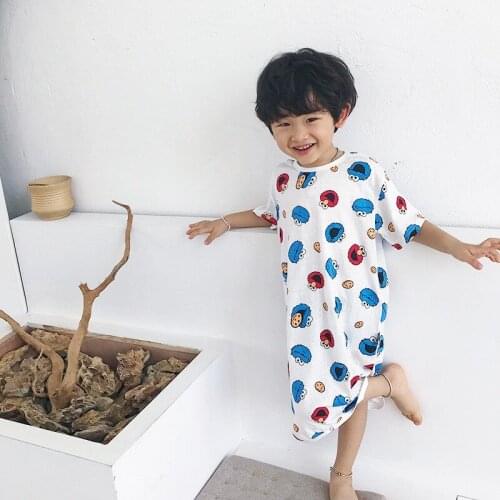 Nightdress nightgown cotton thin section boys and girls summer one-piece pajamas children cartoon nightdress summer