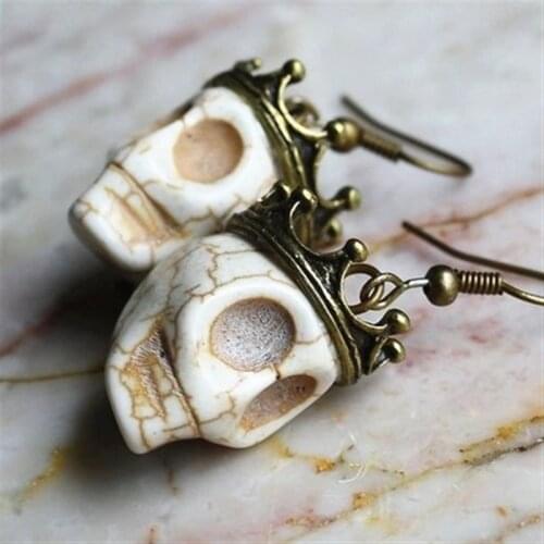 New Gothic Vintage Crowned Skull Earrings Goth Cosplay Biker Rocker Punk Halloween Jewelry Statement Dangle Women Gift NEW Party