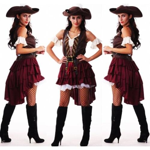 Sexy halloween captain jack sparrow costume pirates of the caribbean cosplay pirate costumes for women female adult dress hat