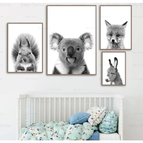 Gray Animal Poster Koala Squirrel Tiger Donkey Canvas Painting Minimalist Wallpaper Art Print Picture Decorate Home Bedroom