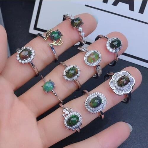 Luxury Atmosphere Hot Selling Style Natural Black Opal Ring 925 Silver Womens Ring Noble and Elegant 5*7mm