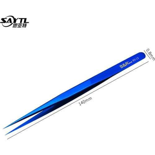 Blue Electronics Industrial Tweezers Straight Tip Precision Stainless Steel Forceps Soldering SMD Phone Repair Hand Tools