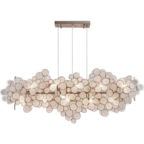 Modern Rectangle LED Chandelier Dining Room Lamp Glass Living Room Villa Decoration Handing Lamp PA0723