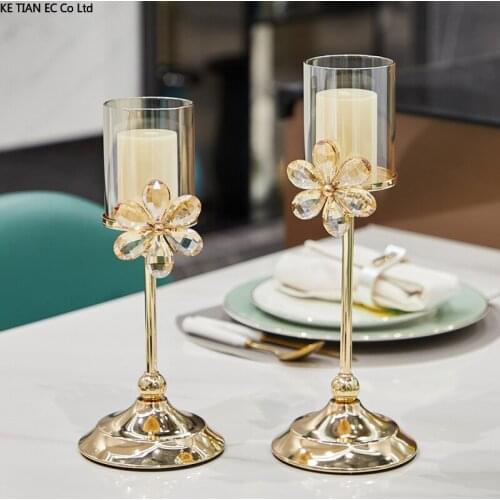European Style Glass Petal Candle Holder Luxury Metal Decoration Home Dining Table Candle Light Dinner Candle Holder Home Decor
