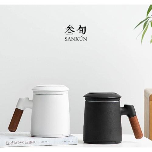 Three ten-day hibiscus ceramic tea cup of tea to separate office with cover filter glass mug cup