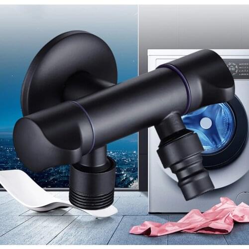 Vidric Black Brass Wall Mounted Washing Machine Faucet, One into two out Bibcock Double handle double head taps ORB