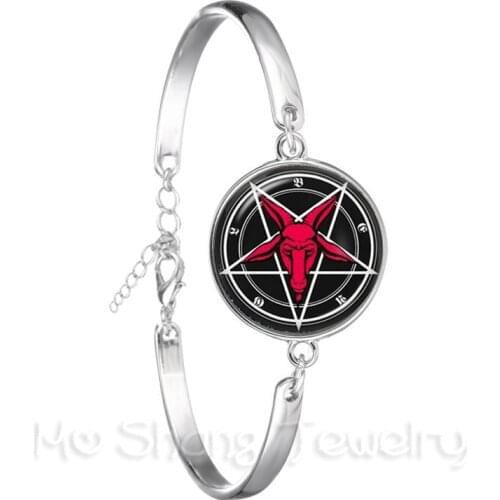 2018 Supernatural Pentagram Glass Dome Bracelet Gothic Pendant Satanism Evil Occult Pentacle Jewelry Pagan Charm Chain Bangle
