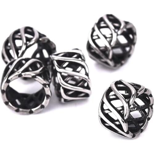 5pcs Stainless Steel Big Hole 8mm Tibetan Knit Hollow Spacer For Bracelet Jewelry Making Beads Jewelry Findings Wholesale