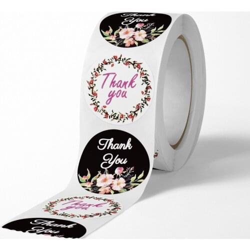500pcs/roll 1 inch 2 styles Flowers Thank You Stickers for Wedding Party Seal Labels Business Packing Label Stationery Sticker