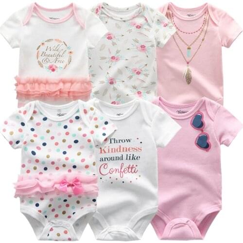 6PCS/lot Girl Dress Cotton Baby Girl Clothes 0-12M Newborn Baby Boy Clothes Bodysuits Short Sleeve Roupa de bebe Unicorn