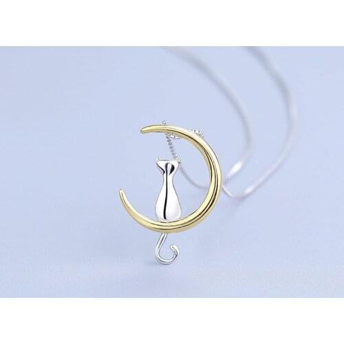 L&P New fashion Cat&Moon Glod Color Pendant Necklace.Real 925 sterling silver Fine Jewel pendant necklace.Attractive jewelry