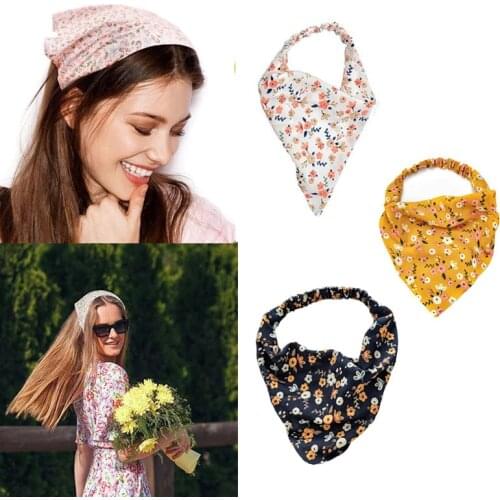 Floral Print Women Girls Turban Hair Scarf Elastic Hair Band Cute Headband Fashion Triangle Bandana Headwrap Hair Accessories