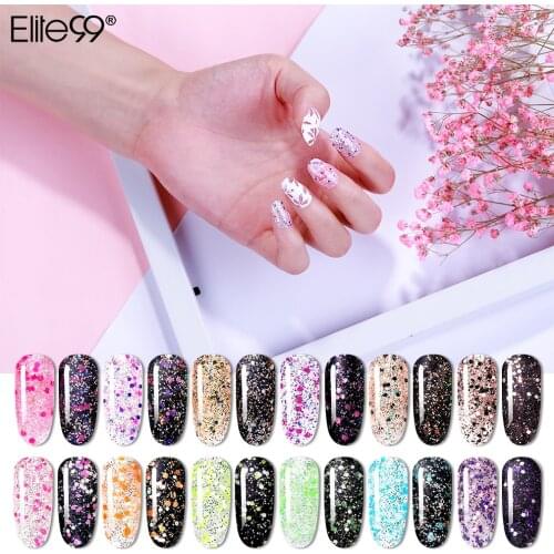 Elite99 10ml Shimmer Glitter Gel Nail Polish Soak Off Colorful Gel Varnish Hybrid Nail Art Gel Polish Enamel Lacquer Manicure