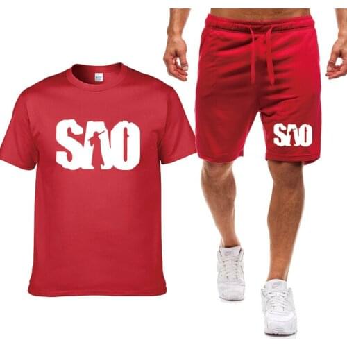 Summer Mens T-shirt SAO Sword Art Online Printing short sleeve Pure cotton high quality Mens short sleeve+shorts 2-piece set