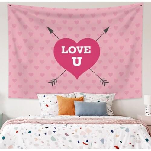 Valentines Day Love Heart and Arrow Tapestry Vintage Exotic Summer Plant Nature Frame for Bedroom Photography Wall Decor