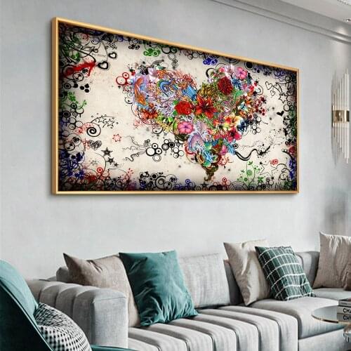 Heart Shape Flower Oil Paintings Print on Canvas Colorful Wall Hanging Pictures for Modern Home Living Room Bedroom Decoration