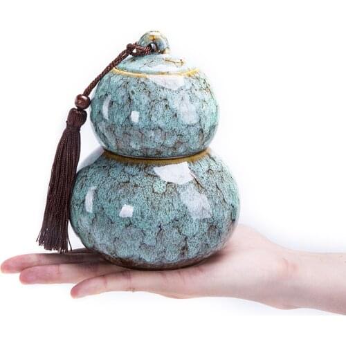 Chinese Style Ceramic Double Layer Gourd Tea Caddy Portable Sealed Tea Cans Travel Storage Spice Tea Boxes Candy Storage Tank