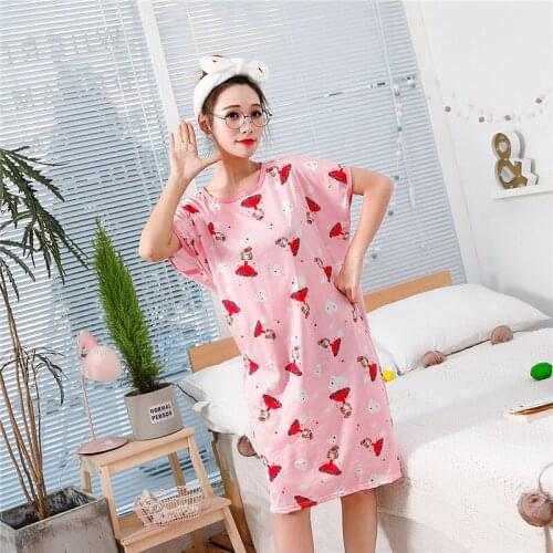 Korean Version Nightdress Female Summer Short Sleeve Sweet Fresh Pajamas Cartoon Student Loose Milk Silk Home Clothes