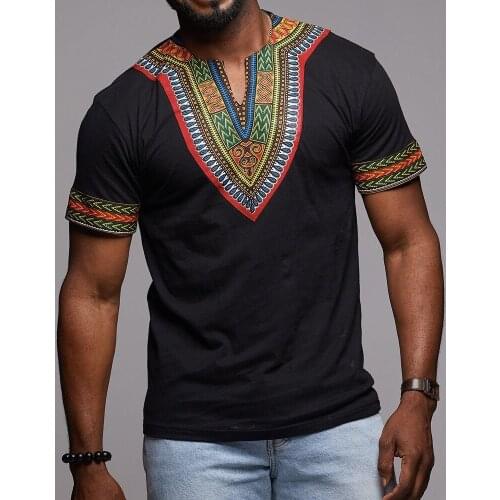 Summer Men Simple African T-shirt Straight Short Sleeve Vintage Tee Casual Tops Ethnic Elements Retro Young Fashion Tshirt
