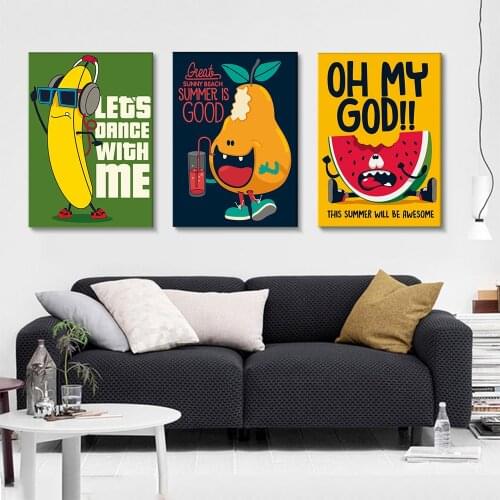 Cartoon Punk Fruit Doodle Poster Creative Pop Canvaspainting For Children Room Bedroom Wall Decorative Pictures Home Decor