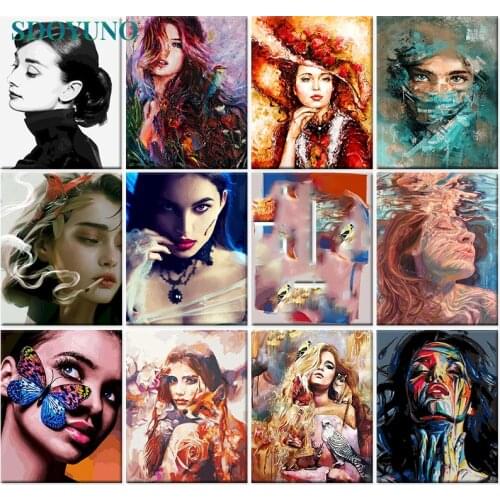 SDOYUNO 60x75cm Oil Painting By Numbers Figure DIY Paint By Numbers On Canvas Beauty Girl Frameless Digital Painting Draw Number