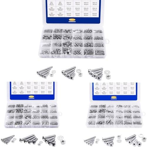 880PCS/Box Hex Socket Head Cap Screw Set M2 M3 M4 M5 Stainless Steel Hexagon Flat Round Cap Head Screw Kit Assortment With Nuts