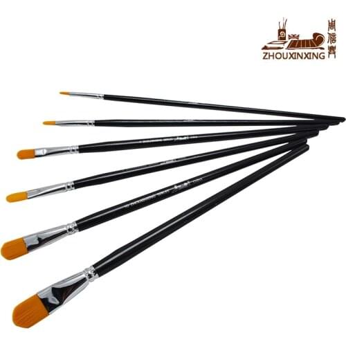 Special price High Quality Nail Shape Nylon Hair Watercolor painting Brush Black Birch Wood rod Oil Brush 6 pcs art supplies