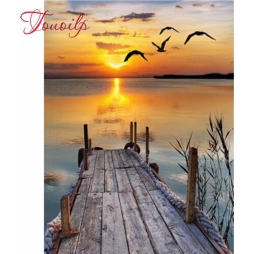 Nouveau diamant peinture 5D plein carré/rond forage coucher de soleil mer paysage mouette Daimond strass broderie point de croix