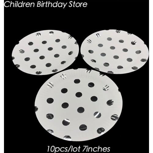 10pcs/lot Silver foil dots disposable plates polka dots theme birthday party decorations silver polka dots Paper Plates