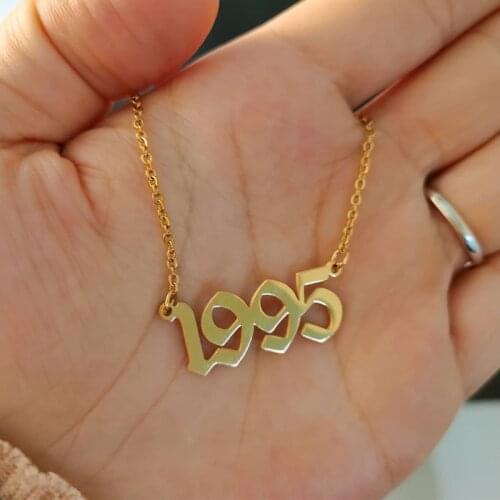 1985-2019 Old English Number Necklace For Women Men Birthday Year Choker Pendants Necklaces Stainless Steel Jewelry