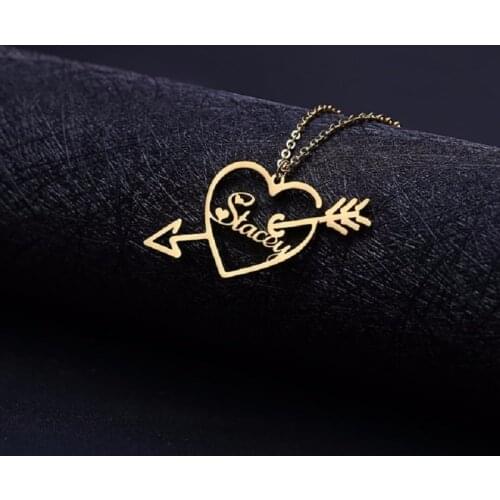 Charm Heart Pendant Necklace For Women Golden Arrow Custom Jewelry Name Necklace Personalize Wedding stainless steel Accessories