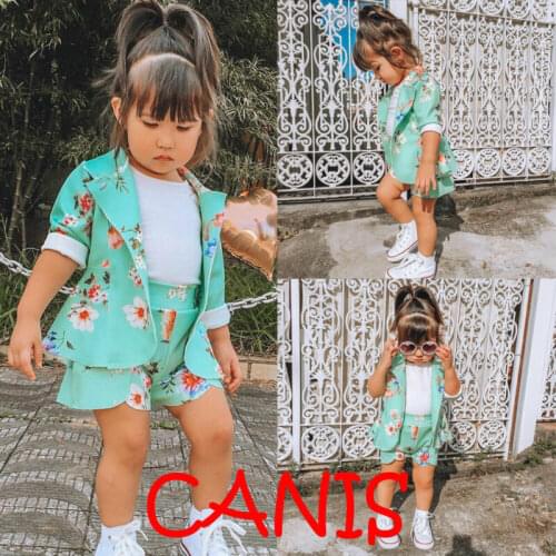 2020 Childrens Girls Floral Coat + Shorts Two-piece Suit Kids Suit Clothes Sets Girls Clothing 9M-5T