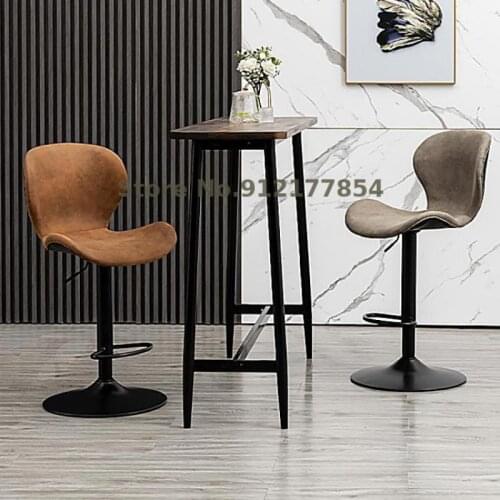 European Style Simple Fashion Lifting Bar Stools Swivel Light Luxury Bar Chair Wrought Iron American High Back Chair