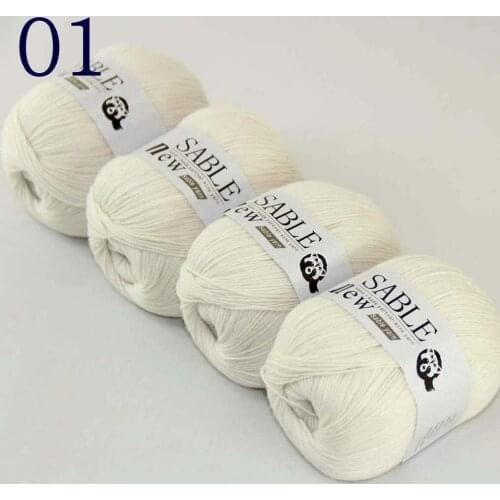 Sale Super Soft 4X50g Pure Sable Cashmere Wrap Shawls Hand Knit Wool Crochet 2243-01 White