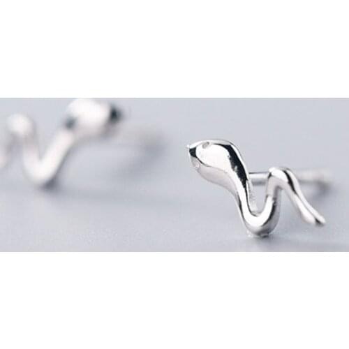Real 925 Sterling Silver Snake Stud Earrings For Fashion Women Party Punk Fine Jewelry Minimalist Animal Accessories Gift