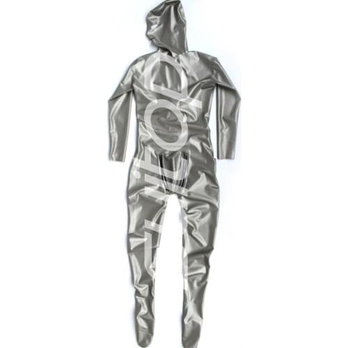 Rubber Zentai Latex CATSUIT (in italy silver) with cod peieces and hole with feet