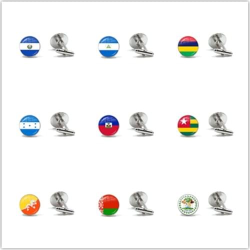 Sardova,Nicaragua,Mauritius,Honduras,Haiti,Togo,Bhutan,Belarus,Belize National Flag 16mm Glass Cabochon Cufflinks Jewelry Gift