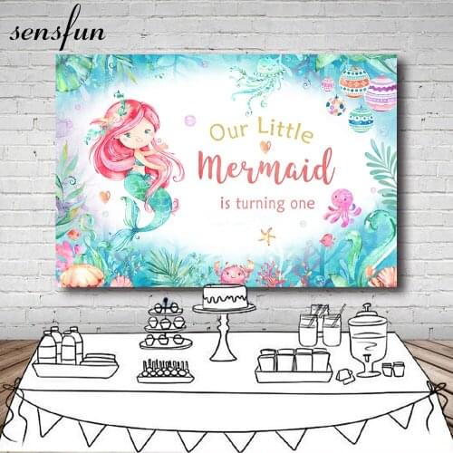 Sensfun Under The Sea Little Mermaid Girls Birthday Backdrops Baby Shower Newborn Party Photography Backgrounds Custom Photocall