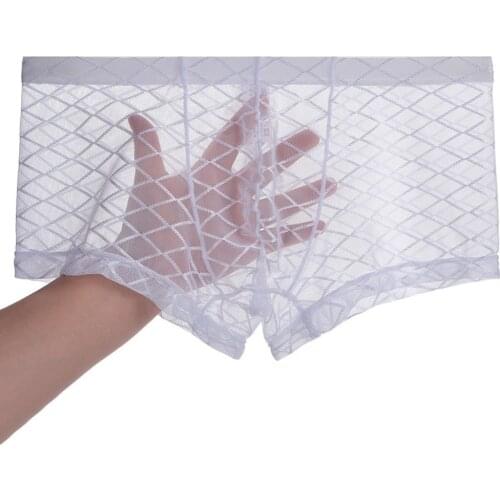 Fishnet Boxershorts Men See Through Underwear Transparent Trunks Underpant Top Grid Pants Male Sheer Panties Boxer Shorts A50