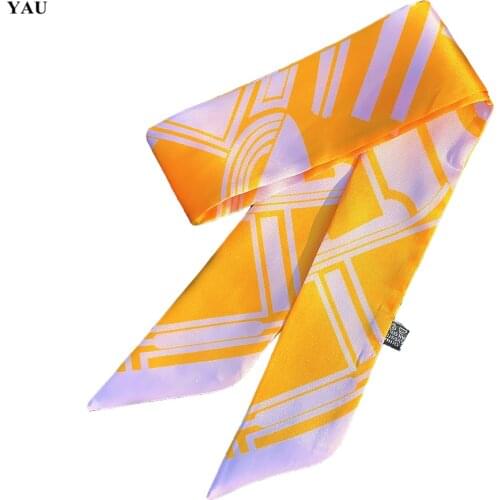 95cm*5cm Small Silk Scarf Women 2020 Geometric Lines Print Bag Ribbons Brand Fashion Head Scarf Small Long Skinny Scarves