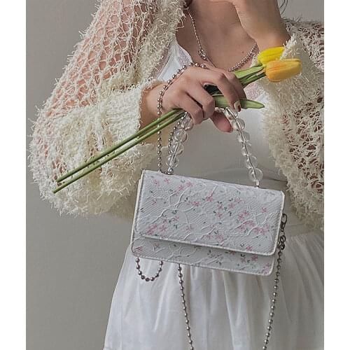 Crossbody Bag Women Handbag Purse Shoulder Bag Female Designer Retro Chain Backpack Beaded Floral Fashion 2021 PU Leather Simple
