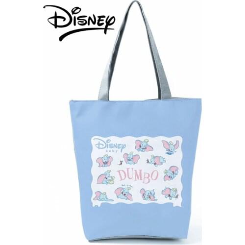 Dumbo Printed Handbags Disney Tote Cartoon Elephant High Capacity Bag Blue Student Shoulder Bag Women Eco Reusable Shopping Bag