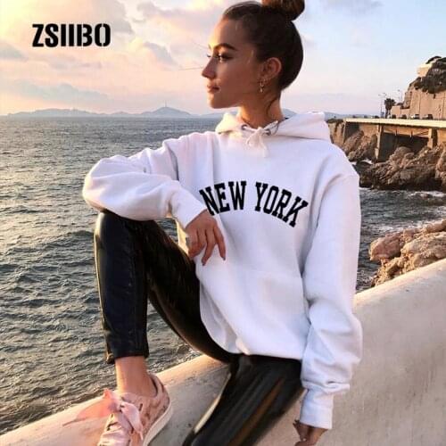 New york sweatshirt punk plus size Vintage fashion loose Harajuku fun female Ulzzang long sleeve gothic letter hooded sweatshirt